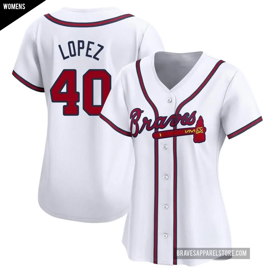 Women's Atlanta Braves ＃40 Reynaldo Lopez Limited White Home Jersey