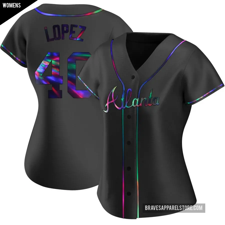 Women's Atlanta Braves ＃40 Reynaldo Lopez Replica Black Holographic Alternate Jersey