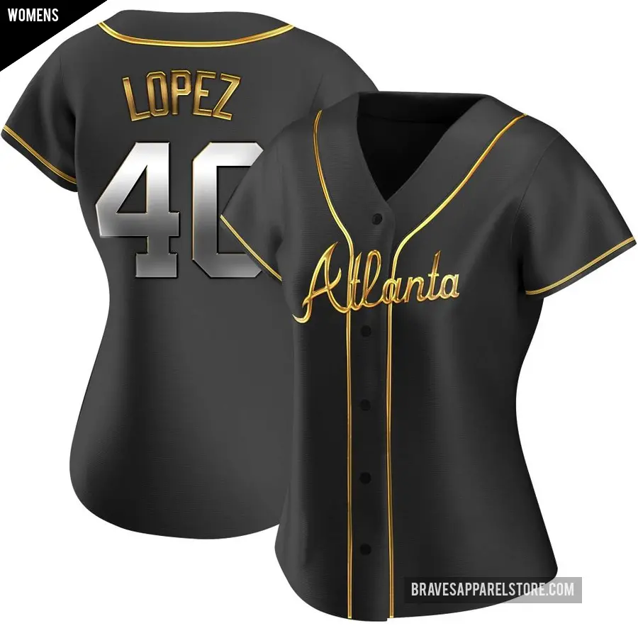 Women's Atlanta Braves ＃40 Reynaldo Lopez Replica Gold Black en Alternate Jersey