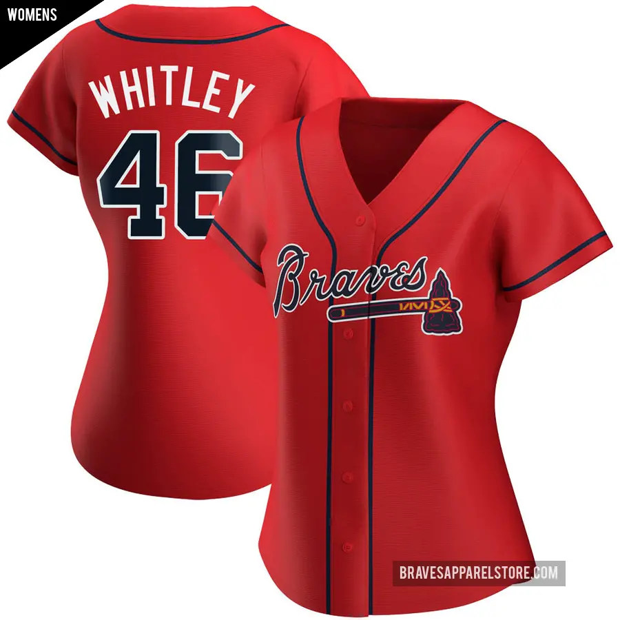 Women's Atlanta Braves ＃46 Chase Whitley Authentic Red Alternate Jersey