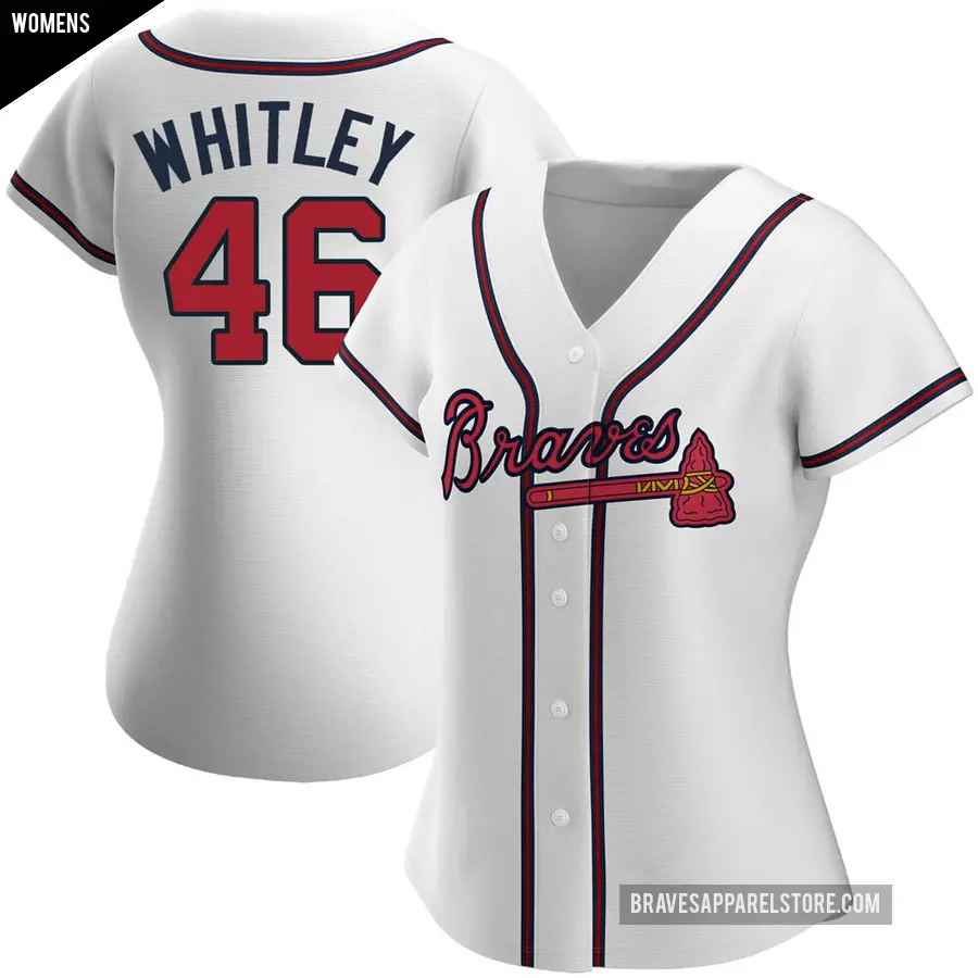 Women's Atlanta Braves ＃46 Chase Whitley Authentic White Home Jersey