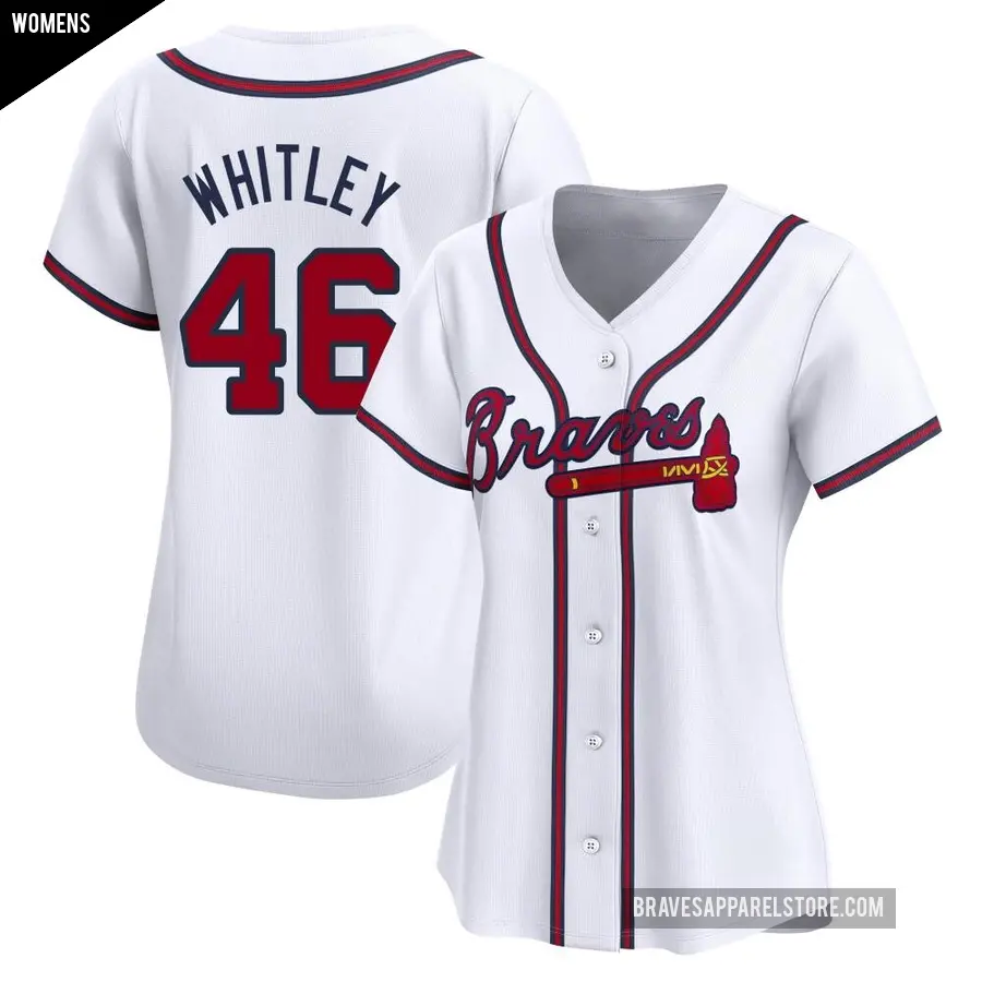 Women's Atlanta Braves ＃46 Chase Whitley Limited White Home Jersey