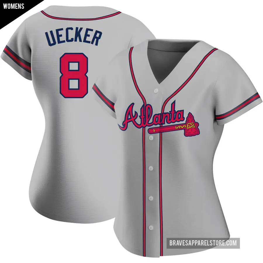 Women's Atlanta Braves ＃8 Bob Uecker Authentic Gray Road Jersey