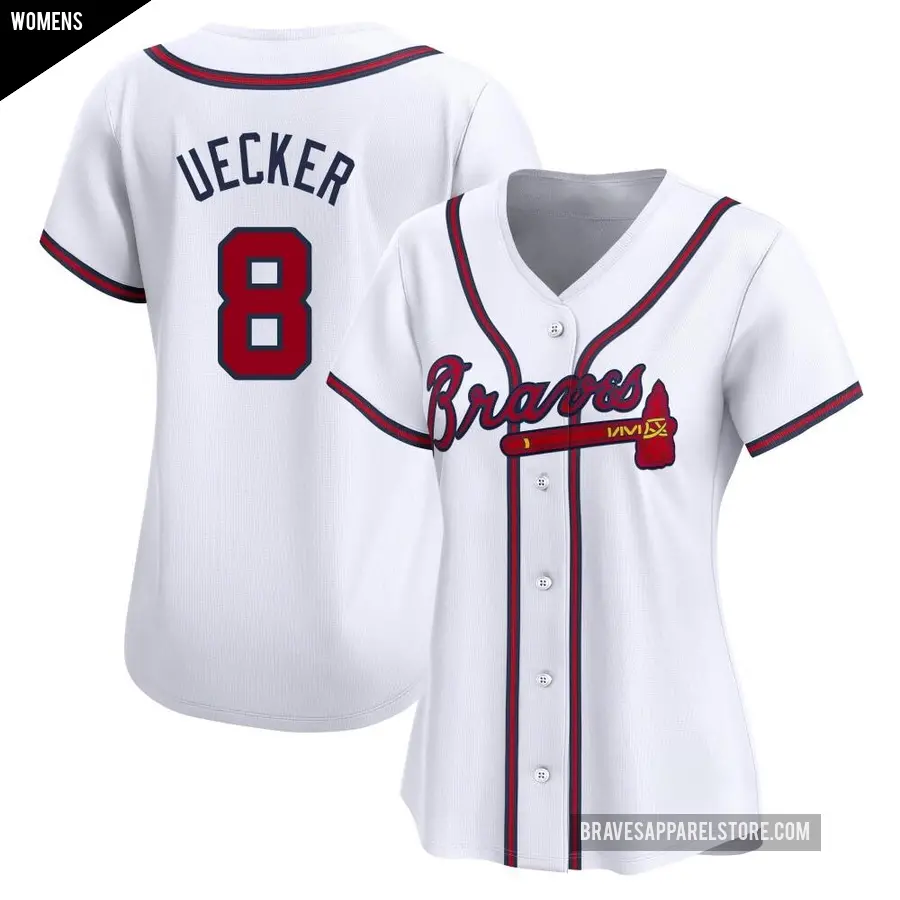 Women's Atlanta Braves ＃8 Bob Uecker Limited White Home Jersey