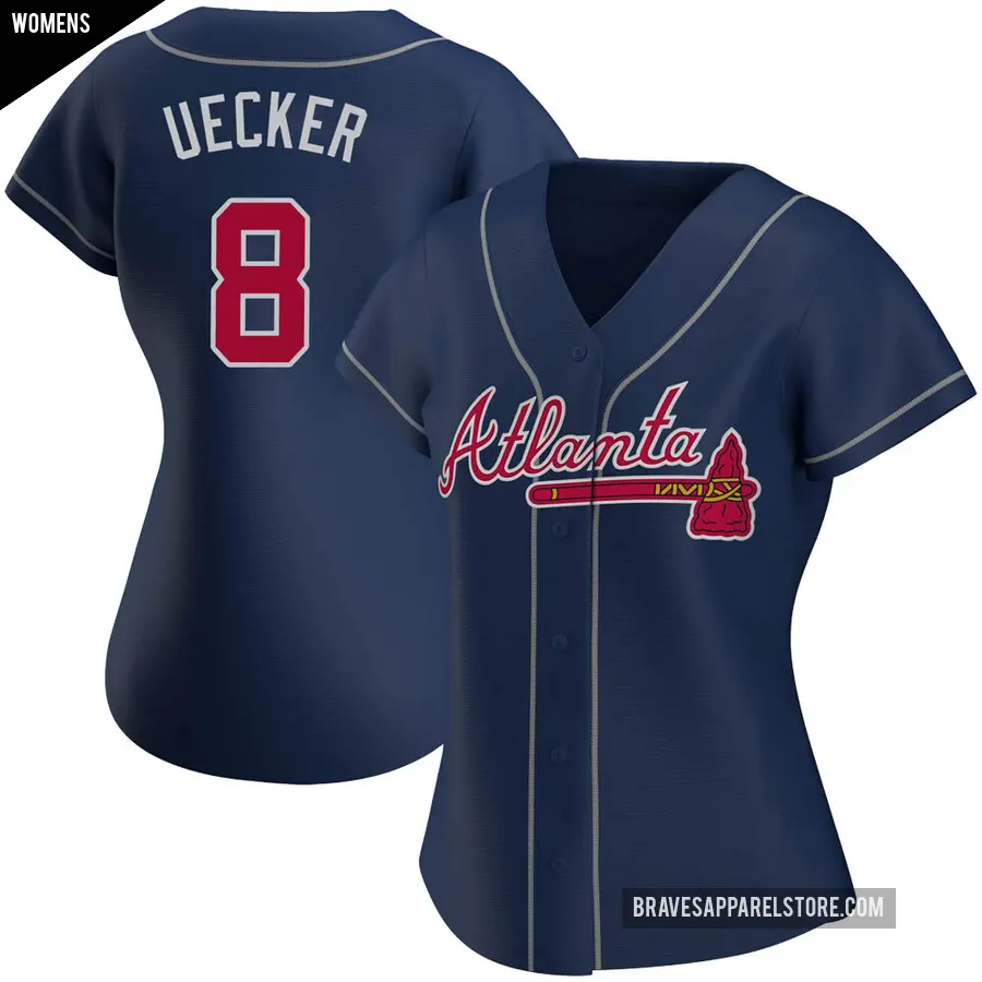 Women's Atlanta Braves ＃8 Bob Uecker Replica Navy Alternate Jersey