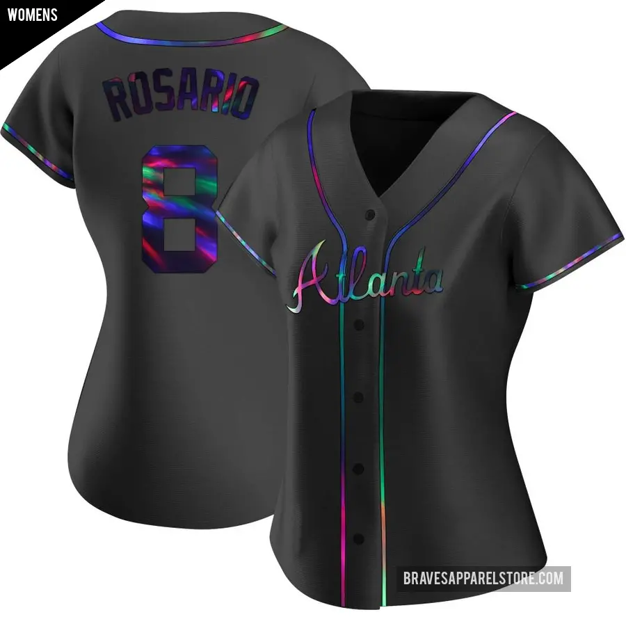 Women's Atlanta Braves ＃8 Eddie Rosario Replica Black Holographic Alternate Jersey