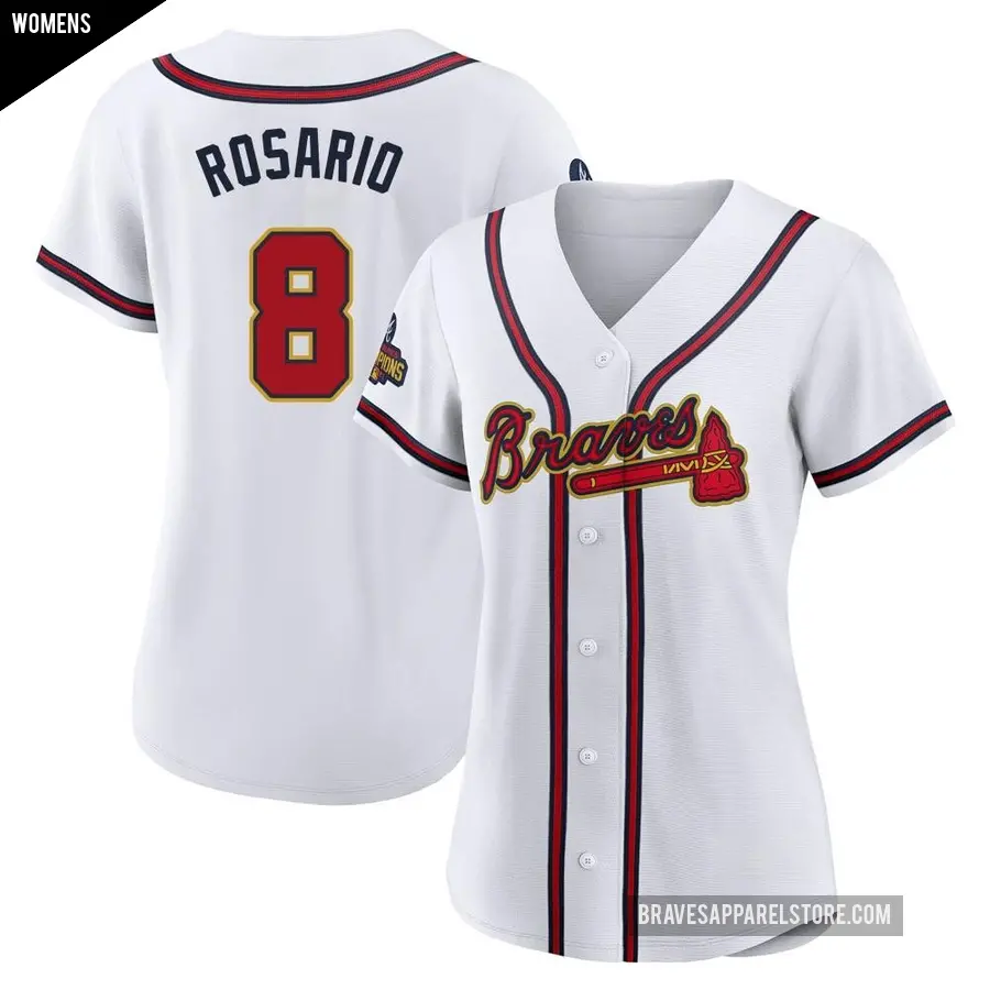 Women's Atlanta Braves ＃8 Eddie Rosario Replica Gold White 2022 Program Jersey