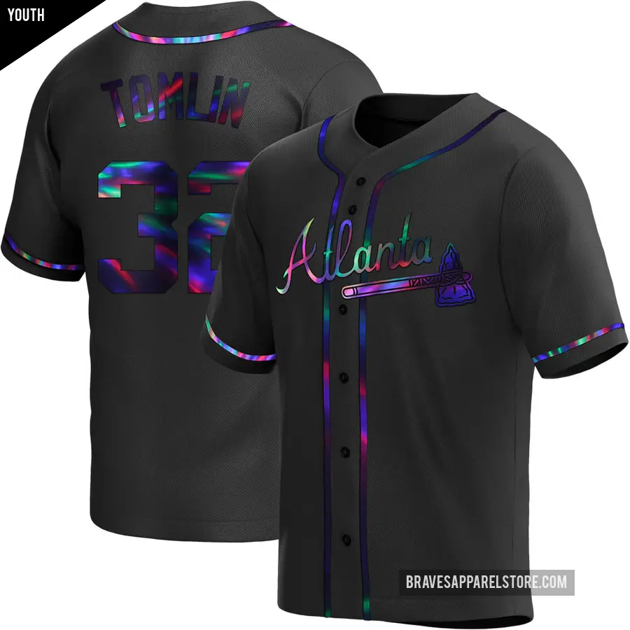 Youth Atlanta Braves ＃32 Josh Tomlin Replica Black Holographic Alternate Jersey