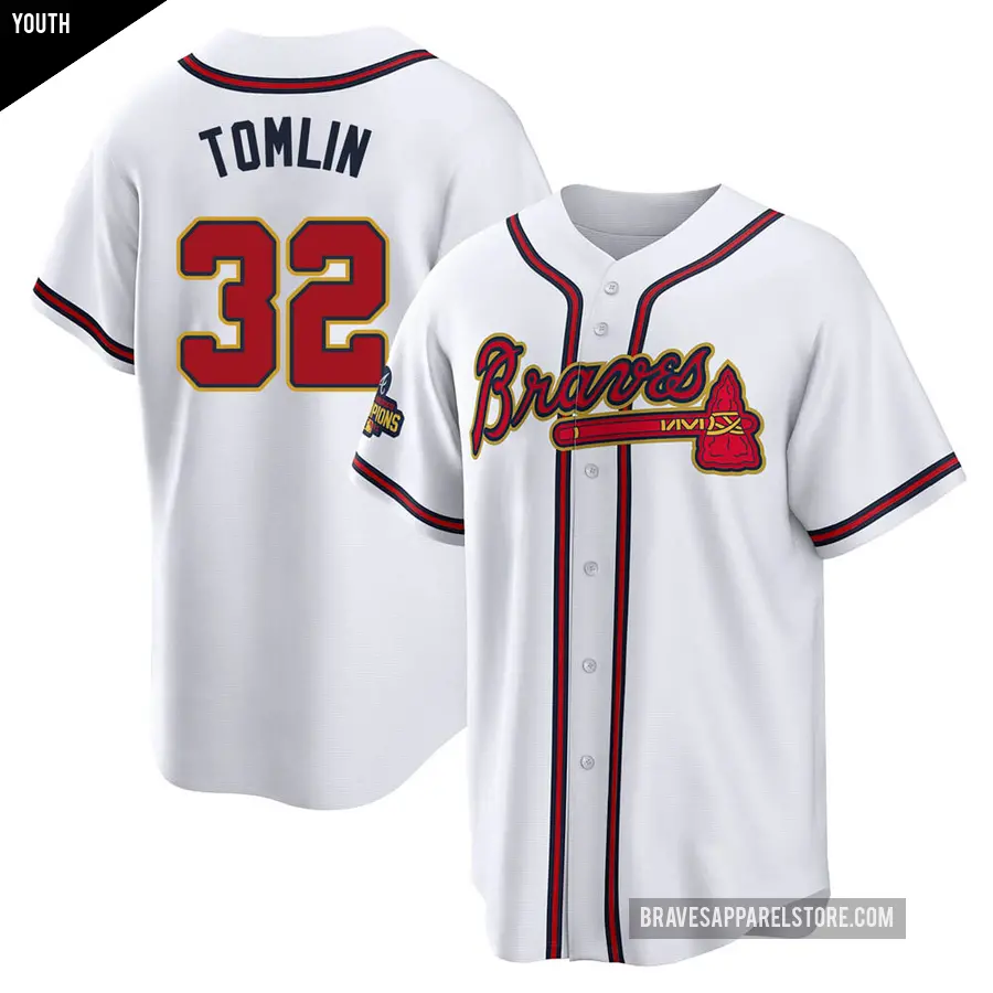 Youth Atlanta Braves ＃32 Josh Tomlin Replica Gold White 2022 Program Jersey