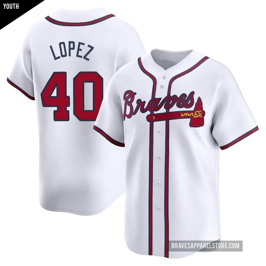 Youth Atlanta Braves ＃40 Reynaldo Lopez Limited White Home Jersey