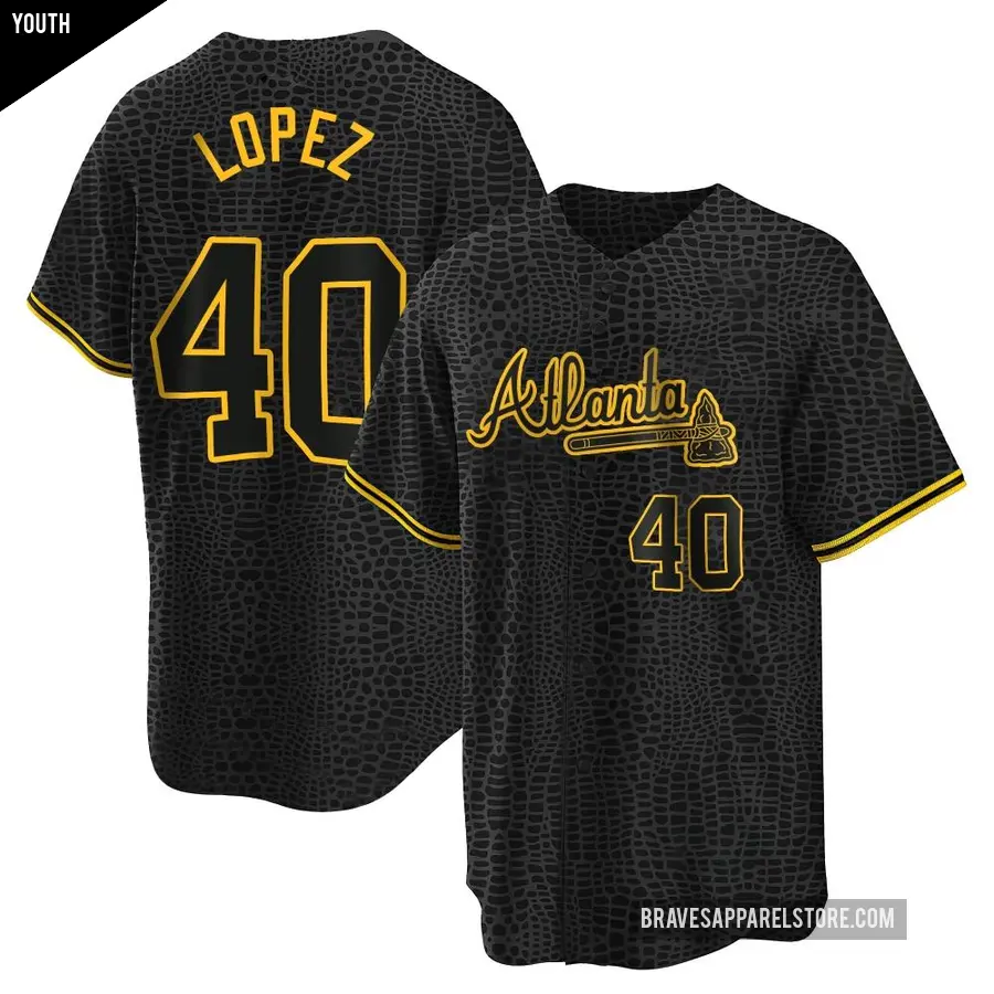 Youth Atlanta Braves ＃40 Reynaldo Lopez Replica Black Snake Skin City Jersey