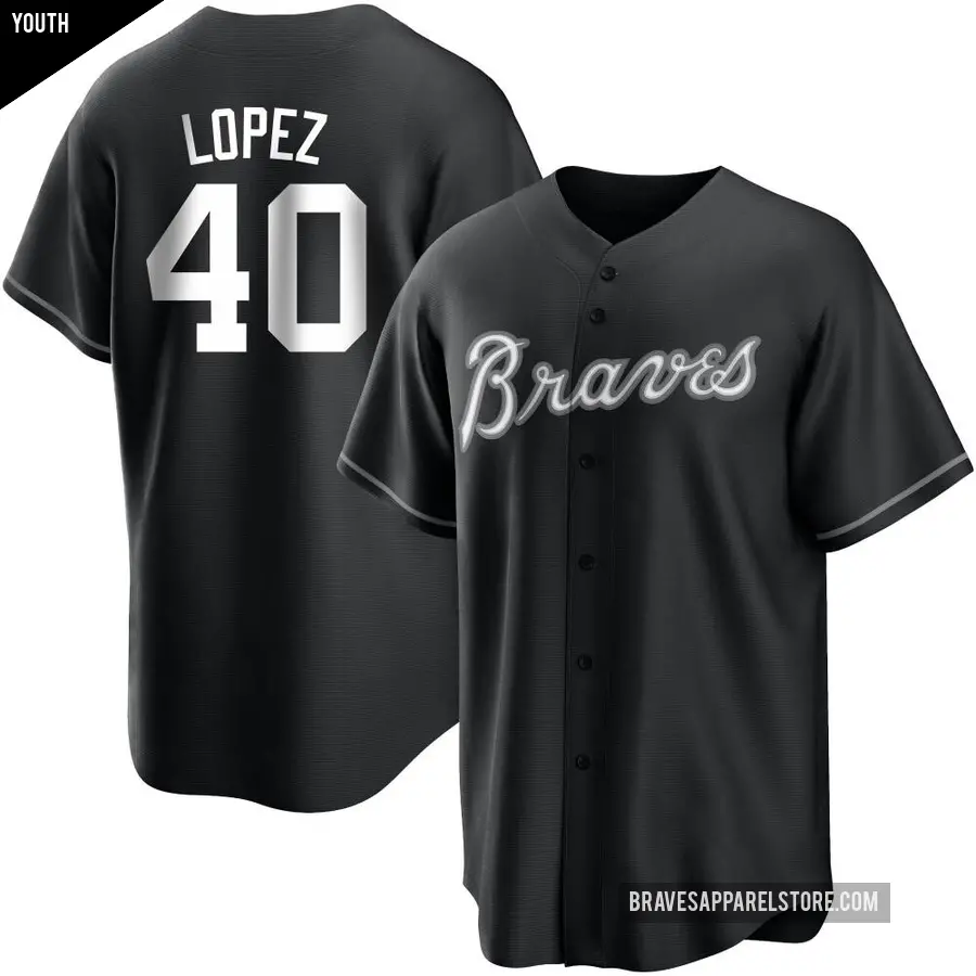 Youth Atlanta Braves ＃40 Reynaldo Lopez Replica Black/White Jersey