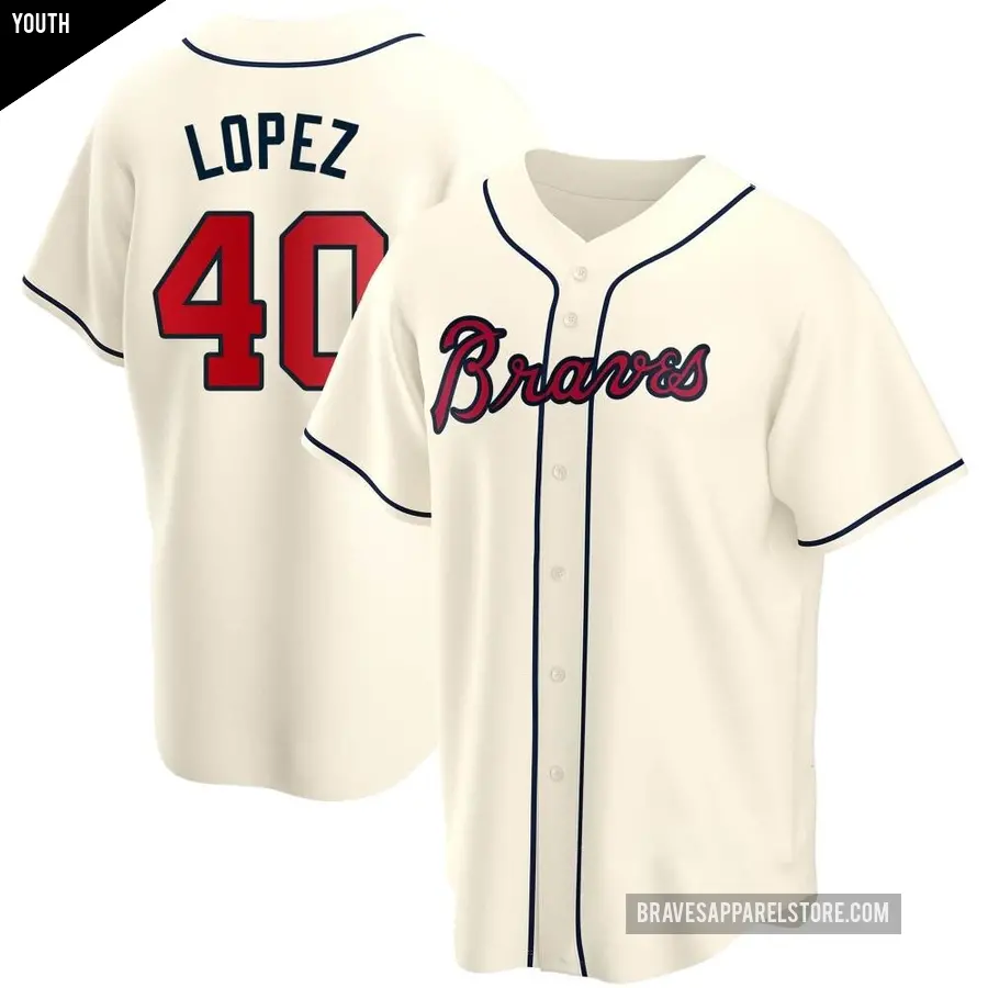 Youth Atlanta Braves ＃40 Reynaldo Lopez Replica Cream Alternate Jersey