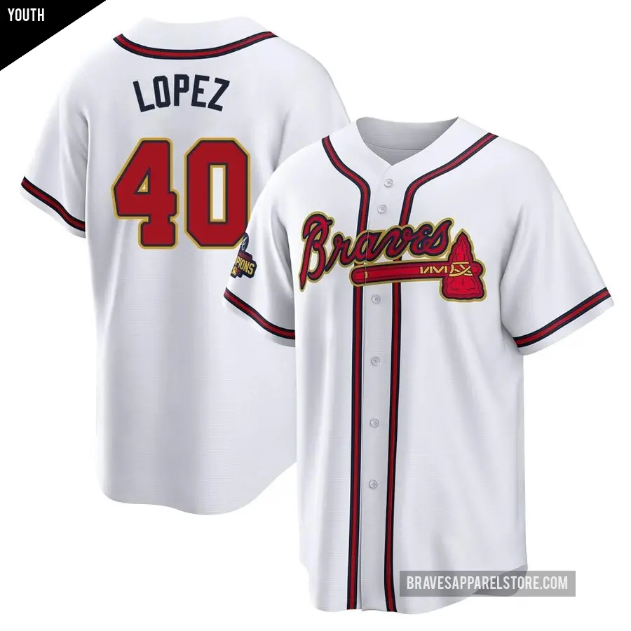 Youth Atlanta Braves ＃40 Reynaldo Lopez Replica Gold White 2022 Program Jersey