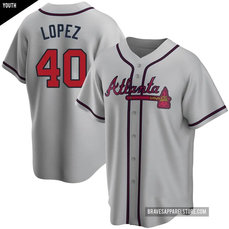 Youth Atlanta Braves ＃40 Reynaldo Lopez Replica Gray Road Jersey