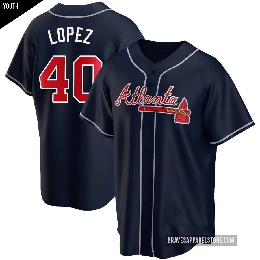 Youth Atlanta Braves ＃40 Reynaldo Lopez Replica Navy Alternate Jersey