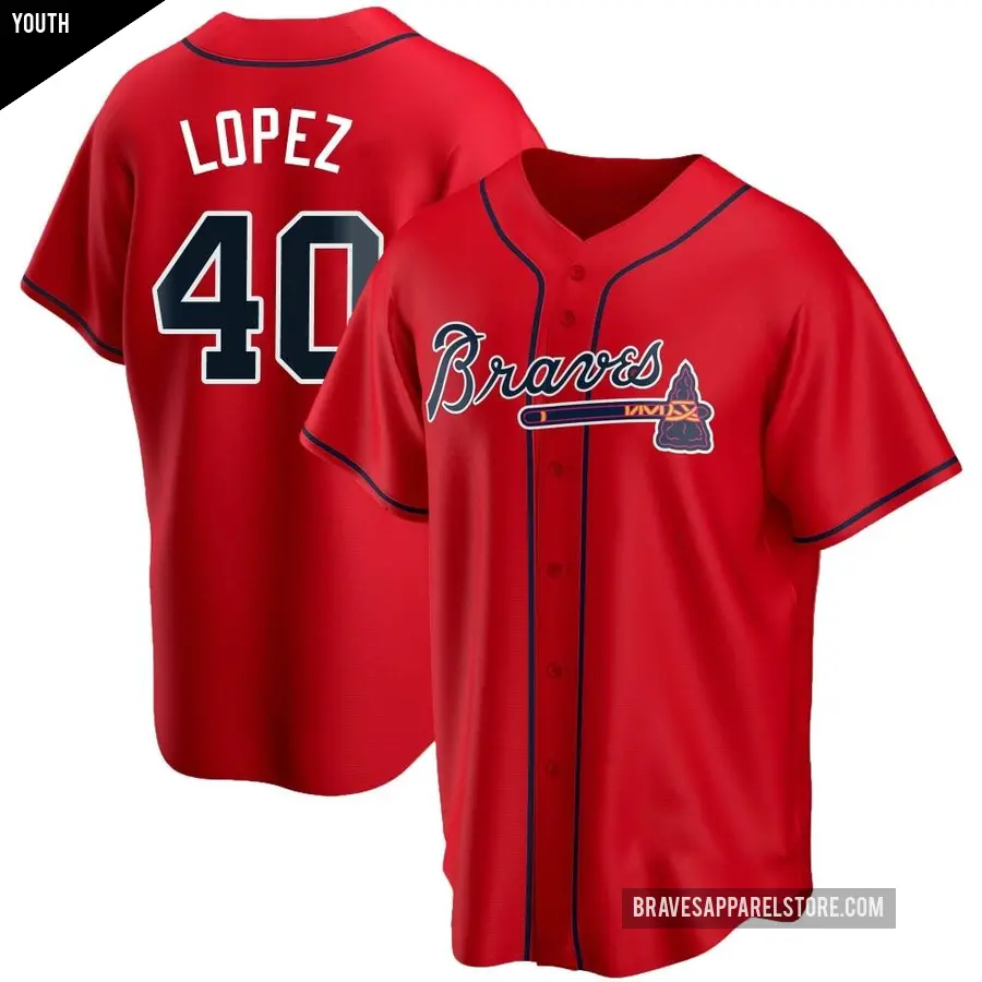 Youth Atlanta Braves ＃40 Reynaldo Lopez Replica Red Alternate Jersey