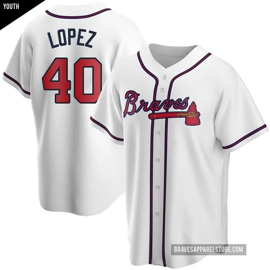 Youth Atlanta Braves ＃40 Reynaldo Lopez Replica White Home Jersey