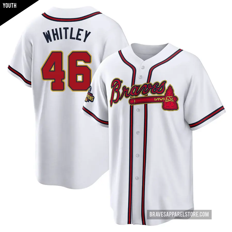 Youth Atlanta Braves ＃46 Chase Whitley Replica Gold White 2022 Program Jersey