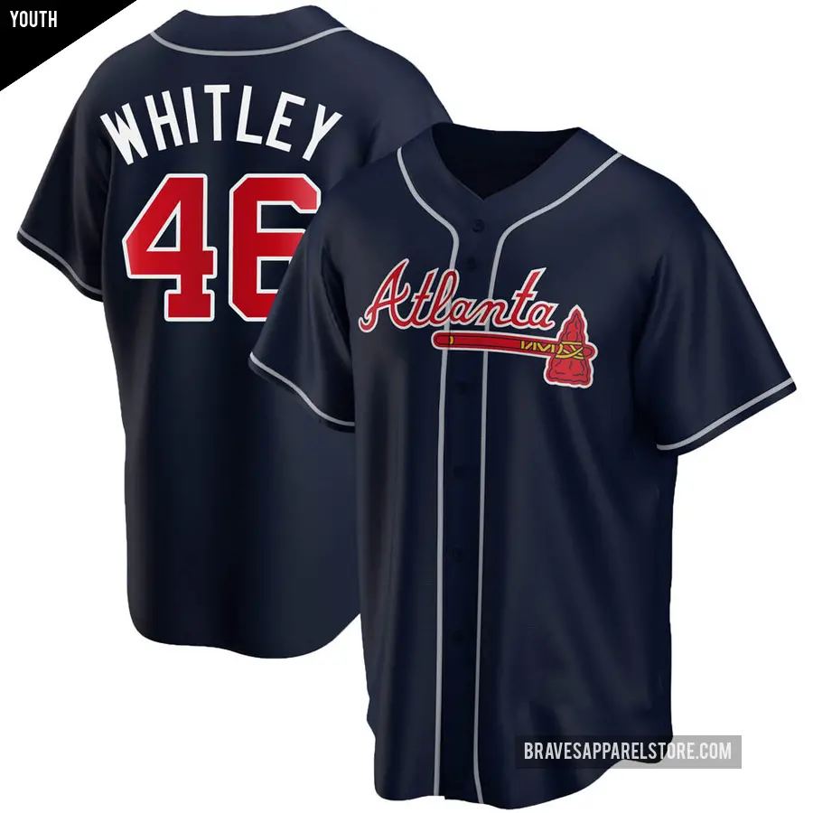 Youth Atlanta Braves ＃46 Chase Whitley Replica Navy Alternate Jersey