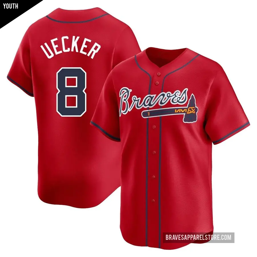 Youth Atlanta Braves ＃8 Bob Uecker Limited Red Alternate Jersey