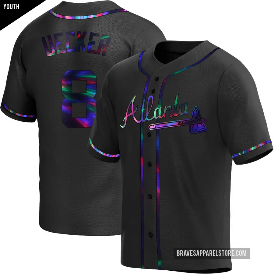 Youth Atlanta Braves ＃8 Bob Uecker Replica Black Holographic Alternate Jersey