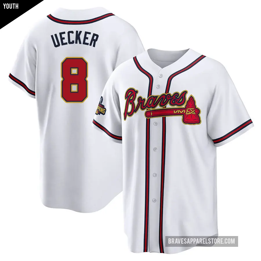 Youth Atlanta Braves ＃8 Bob Uecker Replica Gold White 2022 Program Jersey