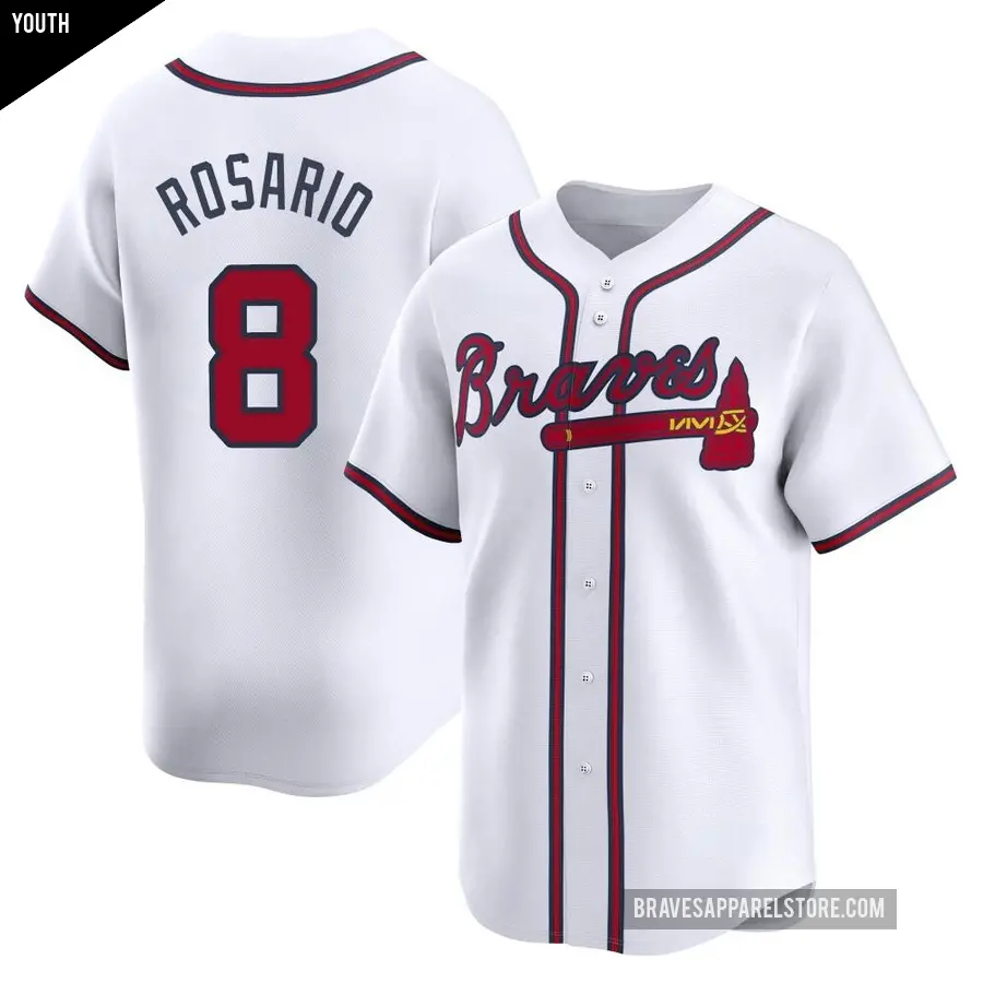 Youth Atlanta Braves ＃8 Eddie Rosario Limited White Home Jersey