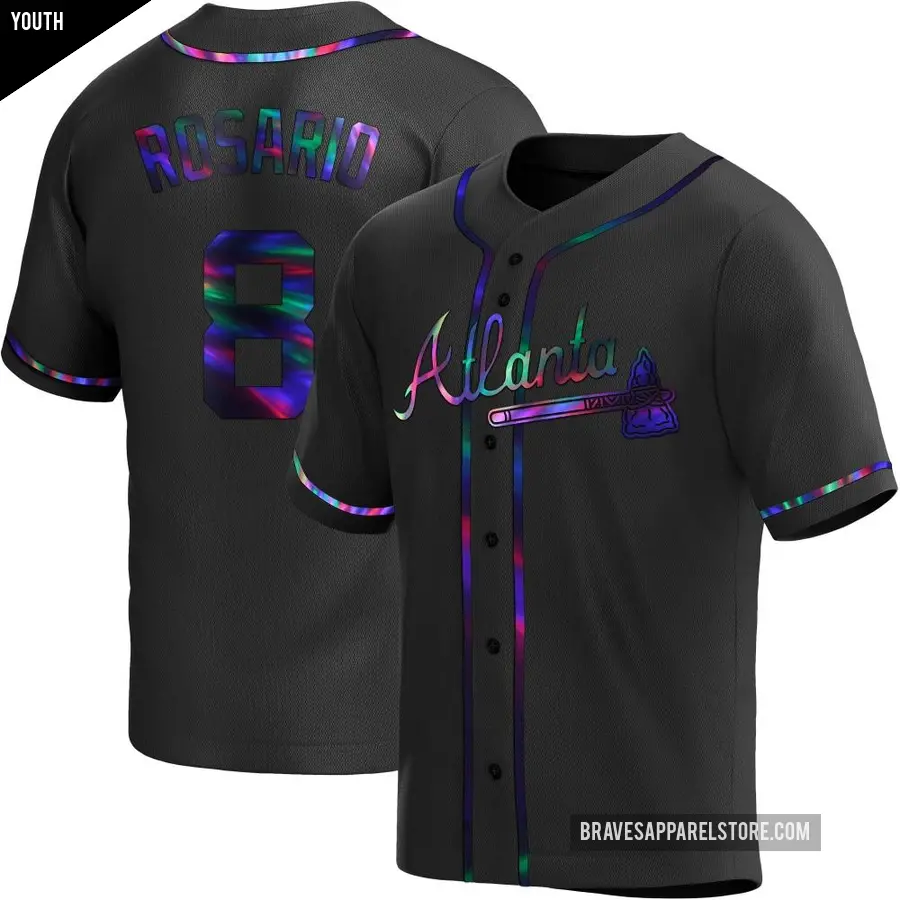 Youth Atlanta Braves ＃8 Eddie Rosario Replica Black Holographic Alternate Jersey