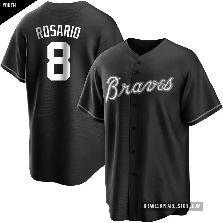 Youth Atlanta Braves ＃8 Eddie Rosario Replica Black/White Jersey