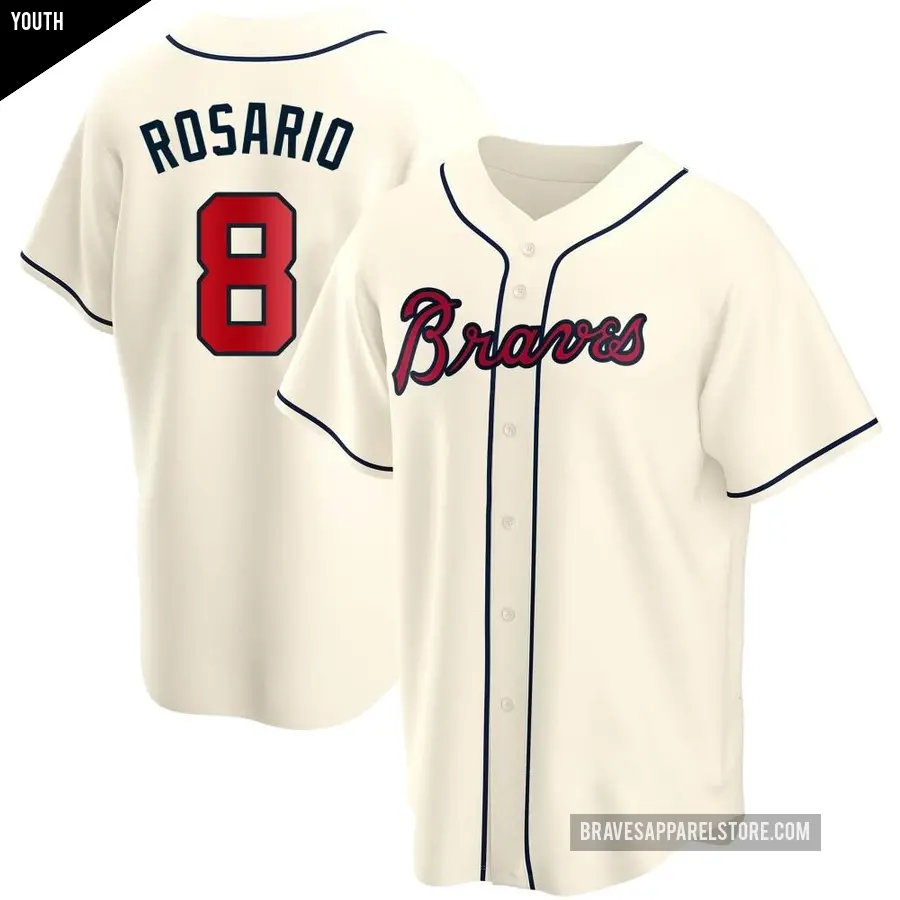 Youth Atlanta Braves ＃8 Eddie Rosario Replica Cream Alternate Jersey