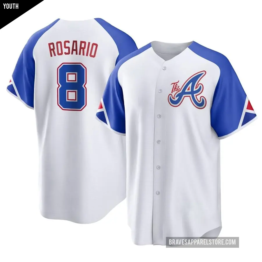 Youth Atlanta Braves ＃8 Eddie Rosario Replica White 2023 City Connect Jersey