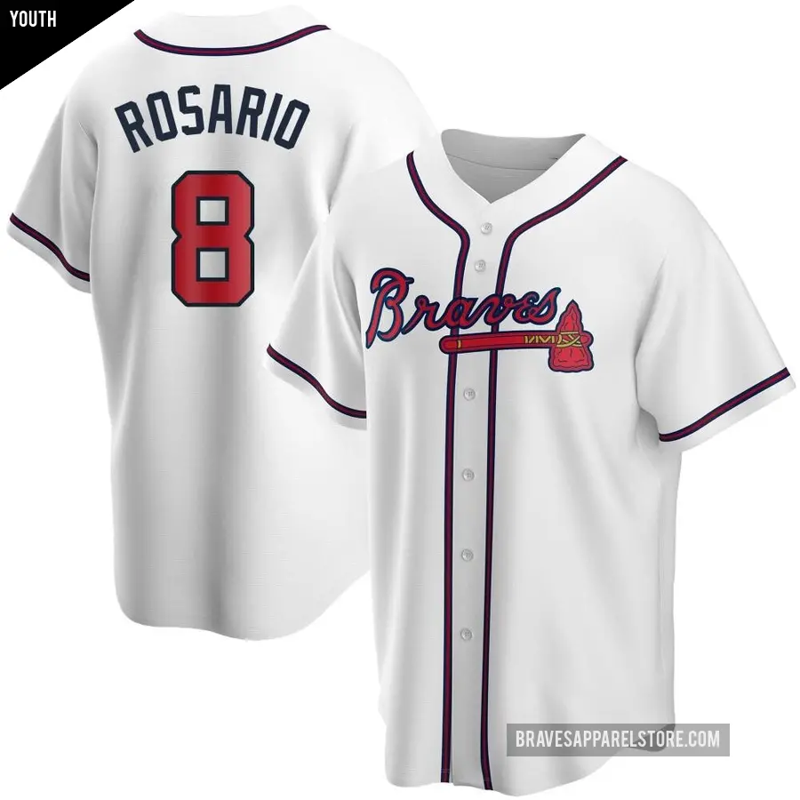 Youth Atlanta Braves ＃8 Eddie Rosario Replica White Home Jersey